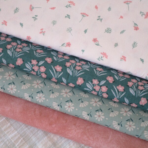 Free Shipping: Pink and Seafoam Tiny Cottage Floral Large Remnant Fabric Bundle/100% Cotton Quilt Fabric/Baby Girl Fabric/Craft Supply