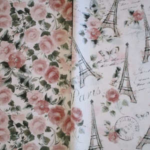 Free Shipping: We&#39;ll Always Have Paris Fat Quarter Bundle/French 100% Cotton Quilting Fabric Bundle/Shabby Chic Floral Eiffel Tower Fabric
