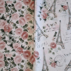 Free Shipping: We'll Always Have Paris Fat Quarter Bundle/French 100% Cotton Quilting Fabric Bundle/Shabby Chic Floral Eiffel Tower Fabric