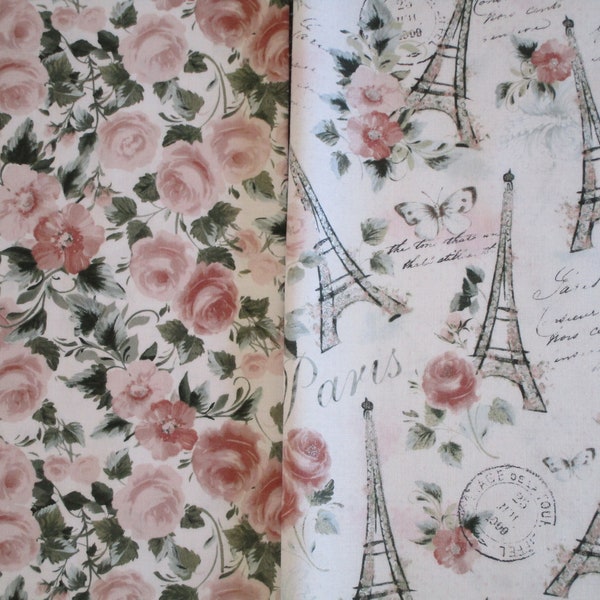 Free Shipping: We'll Always Have Paris Fat Quarter Bundle/French 100% Cotton Quilting Fabric Bundle/Shabby Chic Floral Eiffel Tower Fabric