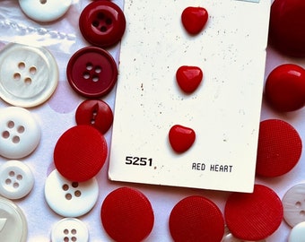 Vintage Heart Buttons Red and White 70 Piece Lot For Sewing or Crafts Valentine