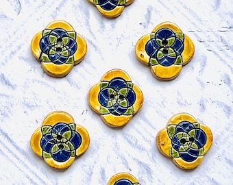 Ceramic Buttons Set of 7 Pieces Yellow Blue Green