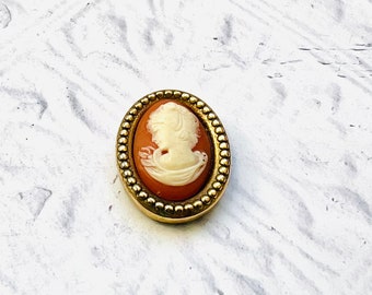 Vintage Resin Cameo on Peach Cabochon In Gold Tone Setting Crafting Supply Jewelry Making Scrapbook Journal