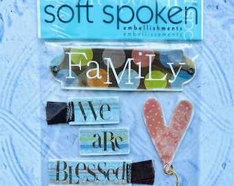 Family Stickers from Soft Spoken Cardboard Embellishments Me and My Big Ideas Family We Are Blessed Heart Bead FUN Scrapbook Card Making