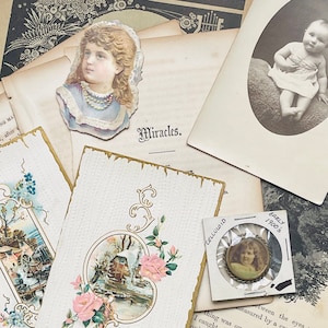 Antique Paper Ephemera Pack 1840's-Early 1900's Libretto Pages Book Pages Postcards Victorian Paper Cutout Celluloid Embellishment