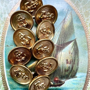 Anchor Shank Buttons Set of 10 Gold Color Plastic Size 9/16" 14.28mm