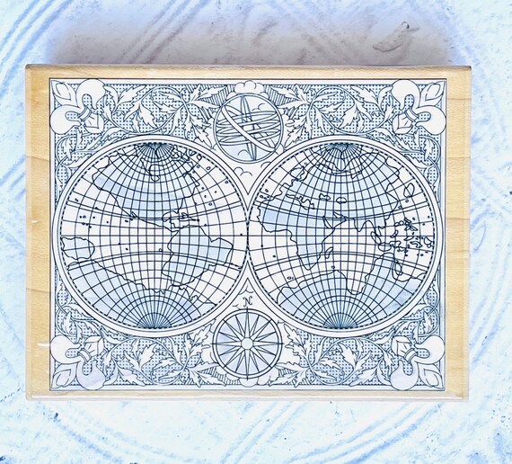 Stampabilities Hemispheres Wood Mounted Stamp Globe World Maps Travel Theme