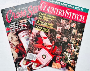 Lot of 2 Vintage 1990's Cross Stitch Magazines Country Stitch and For The Love of Cross Stitch Christmas New Year