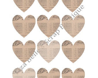 French Sheet Music Hearts 2" Confetti Instant Digital Download PDF