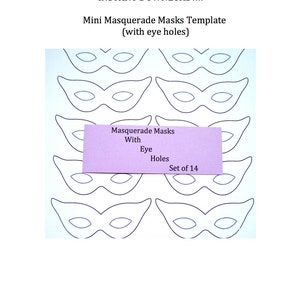Instant Download Mini Masquerade Masks Template PDF with Eye Holes