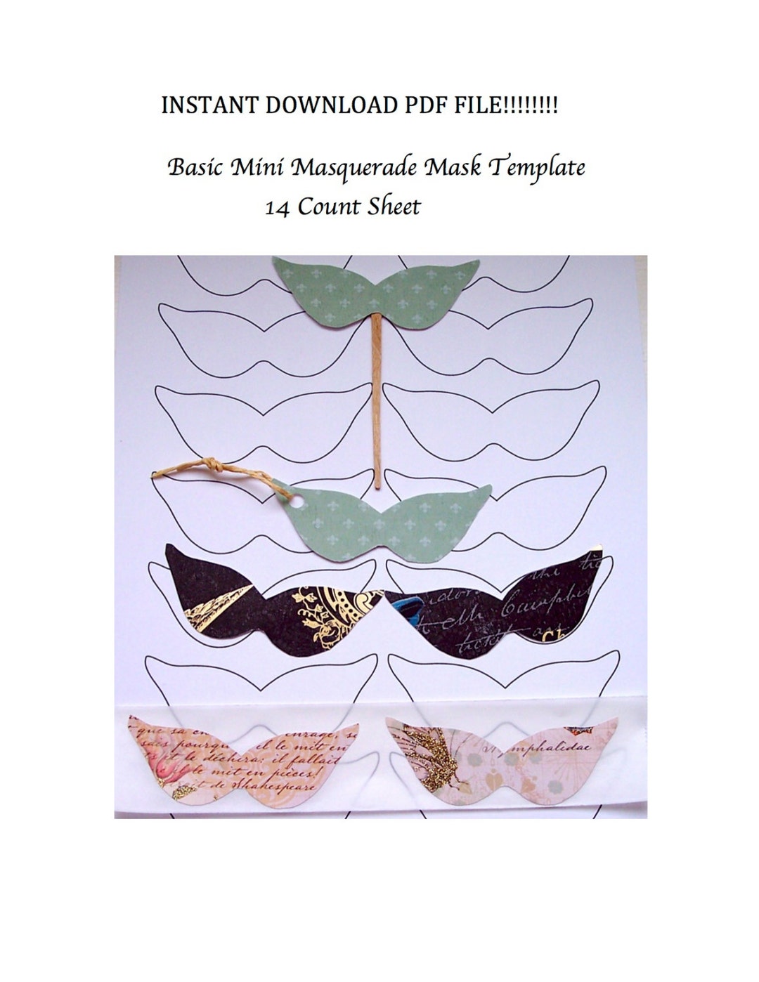 Mini Masquerade Masks Template Instant Download PDF - Etsy