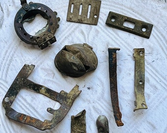 Vintage Rusty Metal Components 9 Small Pieces Mixed Media Assemblage Craft Supplies Found Objects