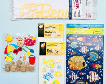 5 Piece Beach Vacation Stickers Rub On Transfers Die Cut Craft and Scrapbook Embellishment Lot