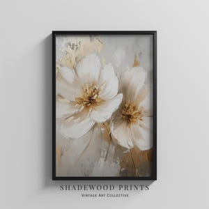 Vintage White Gold Flower Print | Close Up Floral Art | Living Room Decor | Botanical Farm House Decor |  Digital Downloadable Print