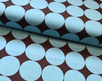 By the HALF Yard - Michael Miller Disco Dot Blue Dots on Brown - Mod OOP Cotton Fabric