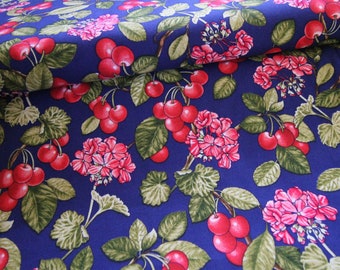 By the HALF Yard - Red and Pink Cherries Cherry Blossoms Cotton Fabric Blossom Flowers - OOP