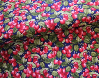 By the HALF Yard - Red and Pink Cherries Cherry Harvest Bunches Cotton Fabric Cottage Charm HTF