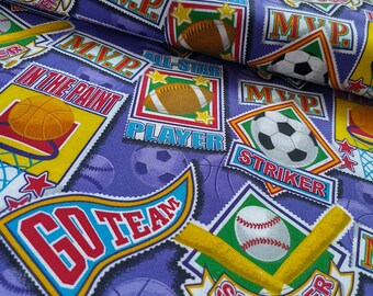 By the HALF Yard - MVP Sports - Basketball - Baseball - Football - Soccer - Go Team - Cotton Fabric