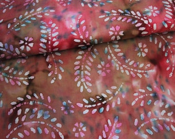 By the HALF Yard - Fern Leaf and Flower Blossom Batik Tie Dye Look India Cotton Fabric