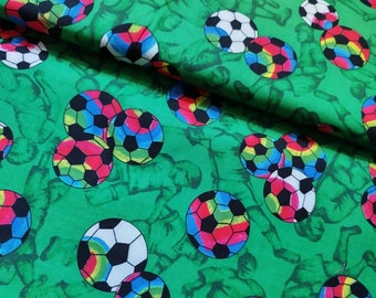 By the HALF Yard - Rainbow Soccer Balls All Star Sports Green Cotton Fabric