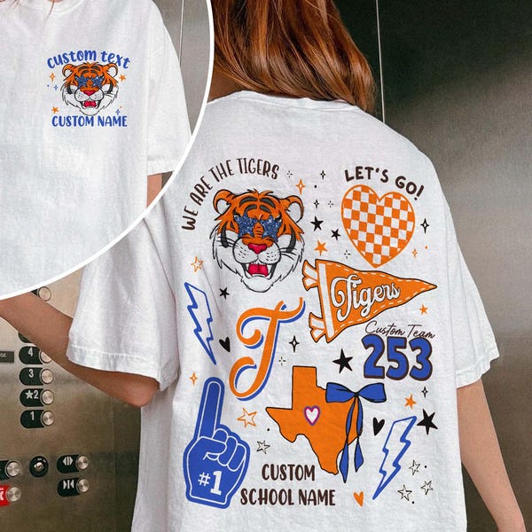 Camisetas retro personalizadas de mascota, camisetas retro de animadoras, camiseta con banderín personalizada, camiseta con espíritu escolar, camiseta con espíritu de equipo de animadoras, camiseta a juego del equipo