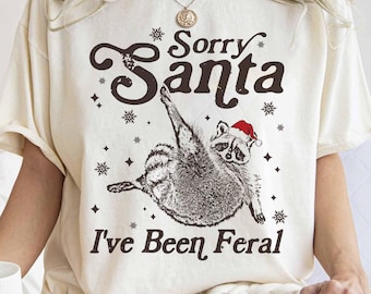Sorry Santa I&#39;ve Been Feral Shirt, Funny Christmas Sweatshirt, Christmas Season Feral Raccoon Shirt, Funny Raccoon Meme Vintage Shirt