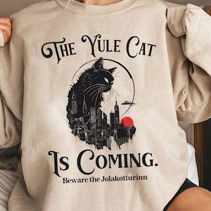 The Yule Cat Sweatshirt, Jolakotturinn Christmas Shirt, Krampus Tee, Holiday Winter Solstice Yule Icelandic Folklore Dark Academia image 1