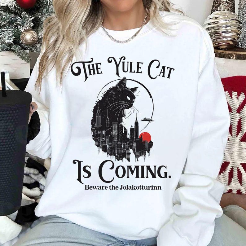 The Yule Cat Sweatshirt, Jolakotturinn Christmas Shirt, Krampus Tee, Holiday Winter Solstice Yule Icelandic Folklore Dark Academia image 3