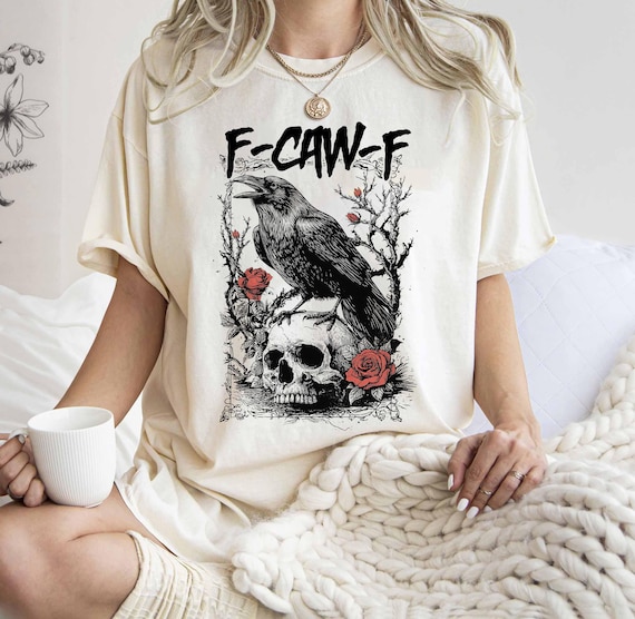 F-Caw-F Funny Crow Shirt, Gothic Raven Skull Shirt, Funny Crow Raven Lover Gift, Vintage Tattoo Shirt, Halloween Humor Tee, Nature-Inspired