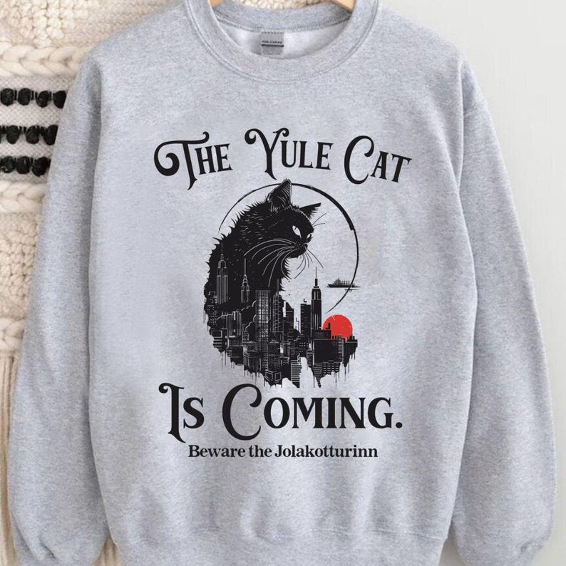 The Yule Cat Sweatshirt, Jolakotturinn Christmas Shirt, Krampus Tee, Holiday Winter Solstice Yule Icelandic Folklore Dark Academia image 5