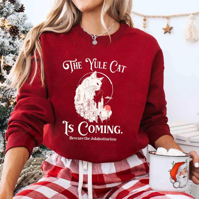 The Yule Cat Sweatshirt, Jolakotturinn Christmas Shirt, Krampus Tee, Holiday Winter Solstice Yule Icelandic Folklore Dark Academia image 9