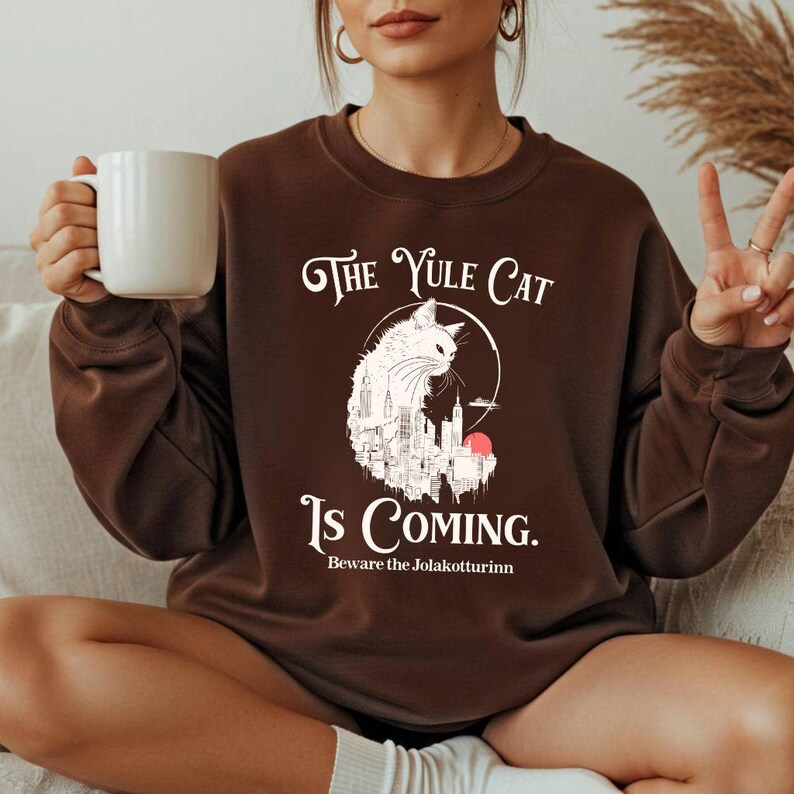 The Yule Cat Sweatshirt, Jolakotturinn Christmas Shirt, Krampus Tee, Holiday Winter Solstice Yule Icelandic Folklore Dark Academia image 6
