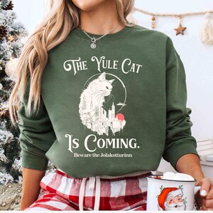 The Yule Cat Sweatshirt, Jolakotturinn Christmas Shirt, Krampus Tee, Holiday Winter Solstice Yule Icelandic Folklore Dark Academia image 8