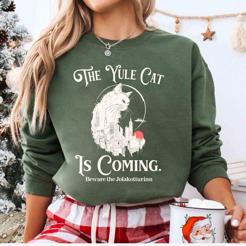 The Yule Cat Sweatshirt, Jolakotturinn Christmas Shirt, Krampus Tee, Holiday Winter Solstice Yule Icelandic Folklore Dark Academia image 8