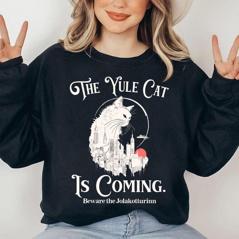 The Yule Cat Sweatshirt, Jolakotturinn Christmas Shirt, Krampus Tee, Holiday Winter Solstice Yule Icelandic Folklore Dark Academia image 2