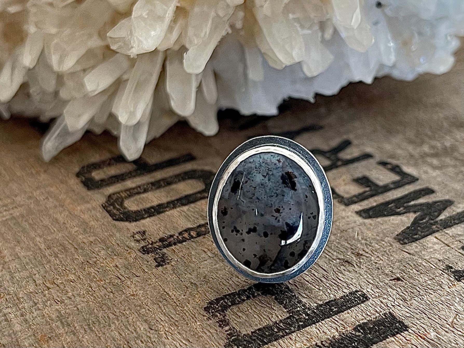 Montana moss agate black and white oval cabochon stone | Etsy