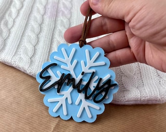 Personalized 3D Christmas Snowflake Stocking Tag, Holiday Ornament