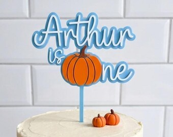Personalised Pumpkin First Birthday Cake Topper, Custom Name Cake Topper, Double Layer Cake Topper, Pumpkin Cake Topper, Is One Cake Topper