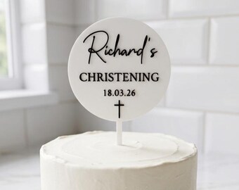 Personalised Christening Cake Topper | Baptism Cake Topper | Double Layer 3D Printed Christening Cake Topper