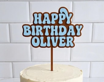 Personalized Groovy Birthday Cake Topper | Retro Font Custom Name Sign | 70s Theme Party Decor | 3D Printed Happy Birthday Topper