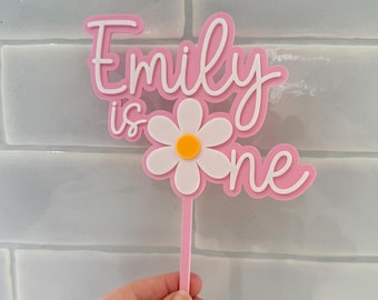 Personalised Daisy Cake Topper, Custom Name Cake Topper, Double Layer Cake Topper, Daisy Cake Topper, Is One Cake Topper