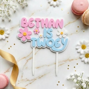 Personalised Twoey Cake Topper, Personalised Double Layer Twoey Cake Topper, Blue Dog Cake Topper, Birthday Cake Topper, Birthday Decoration