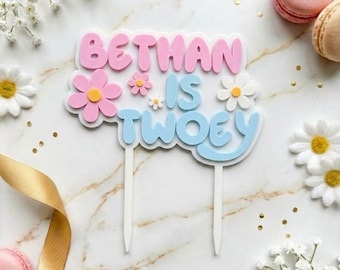 Personalised Twoey Cake Topper, Personalised Double Layer Twoey Cake Topper, Blue Dog Cake Topper, Birthday Cake Topper, Birthday Decoration