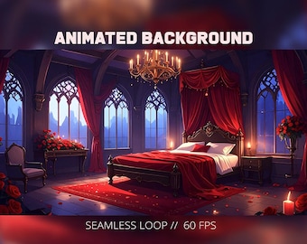 Animated red vampire room background | Red gothic castle room | Vtuber anime background | Red Castle bedroom  | vampire stream overlay |