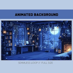 Geanimeerde achtergrond | blauwe gezellige hut | twitch introvisual | Vtuber-achtergrond | gezellig magisch huisje | gezellige stroomachtergrond | fantasie