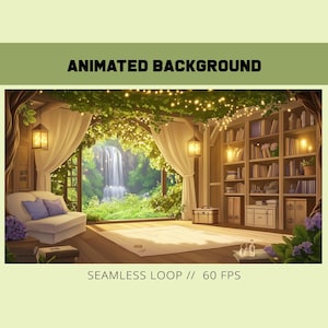 Vtuber Cozy Treehouse animated stream background | cottage core library room | Vtuber anime background | magical treehouse | green room