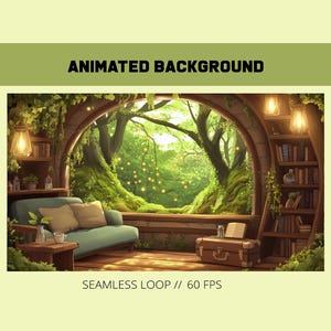 Vtuber background animated for twitch | Cozy Treehouse Living Room  | cozy cottage stream background l animated stream intro