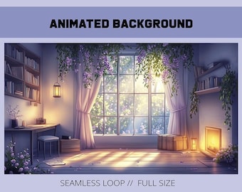 Fond de chambre cosy violet animé | lofi | visuel d'introduction de Twitch | Fond animé Vtuber | bureau violet | fond de ruisseau confortable