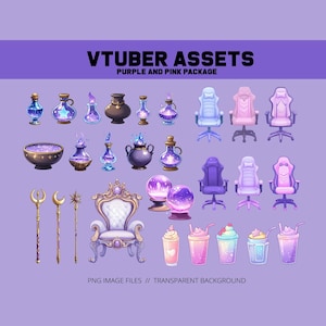 Purple Vtuber Assets - Potions, Gaming chairs, staff and drinks |  Vtuber decoration accessories | Vtuber package | pngtuber | magic ball