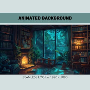 Animated stream blue library background | twitch intro visual | Vtuber anime background | fantasy magical library | cozy stream background